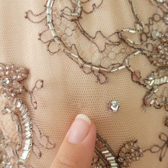 Victoria Royal Vintage Beaded Lace Champagne Gown - Picture 7 of 16